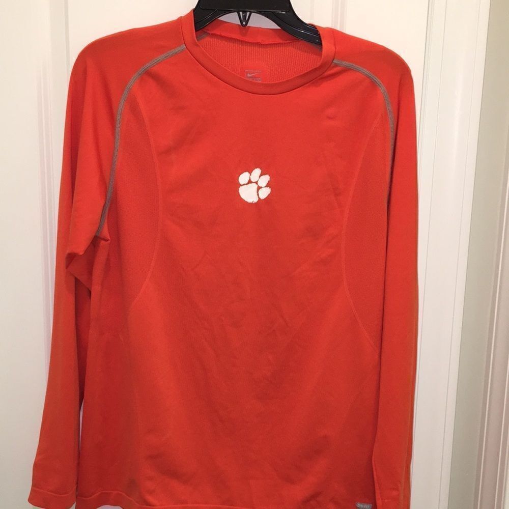 Orange Nike Pro Combat Stretch Clemson Tigers Lon sleeve dri fit shirt M (hole)